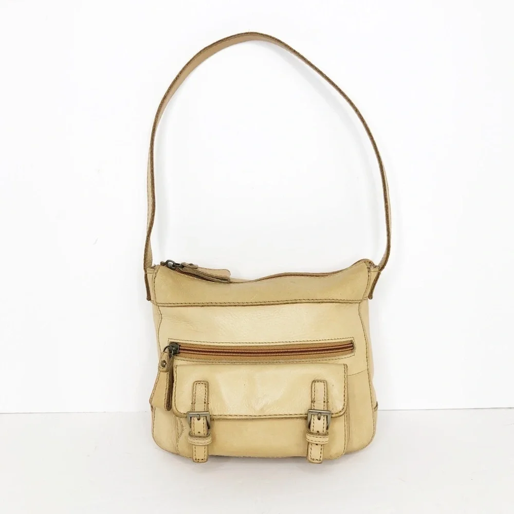 Fossil tan pebbled leather shoulder purse